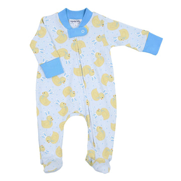 BUNNY EARS BLUE PRINTED ZIPPER FOOTIE