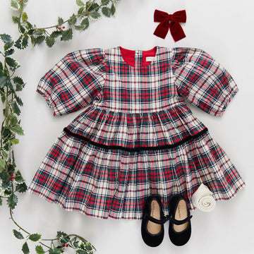 GIRLS MARIBELLE DRESS - HOLLY TARTAN