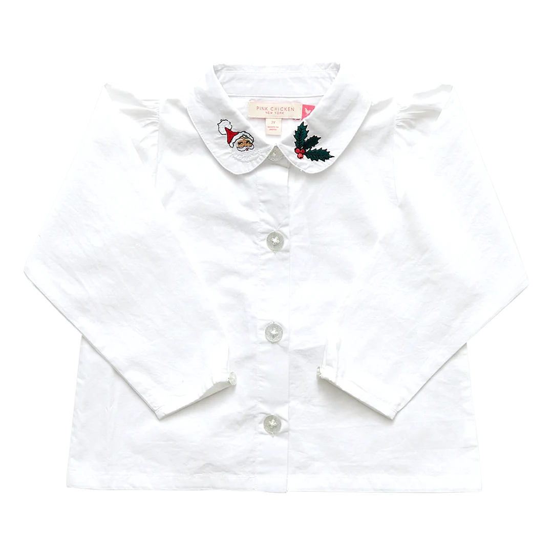 GIRLS COLLAR SHIRT HOLIDAY EMBROIDERY