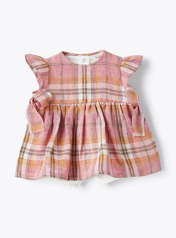 SHORT BABYSUIT WITH MADRAS-CHECKED LINEN DETAIL