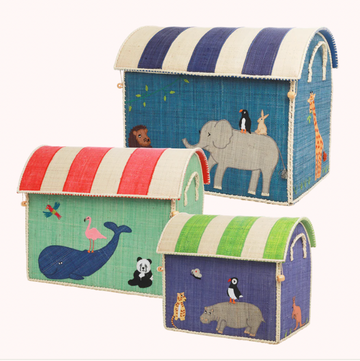 Raffia Storage Baskets Set with Animal Theme - Set of Three