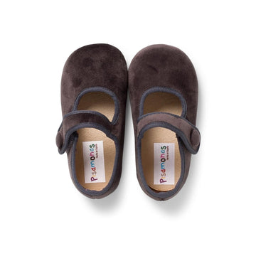 GIRLS VELVET MARY JANES WITH LOOP FASTENERS BUTTON
