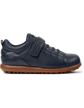 DARK BLUE LEATHER AND TEXTILE SHOES